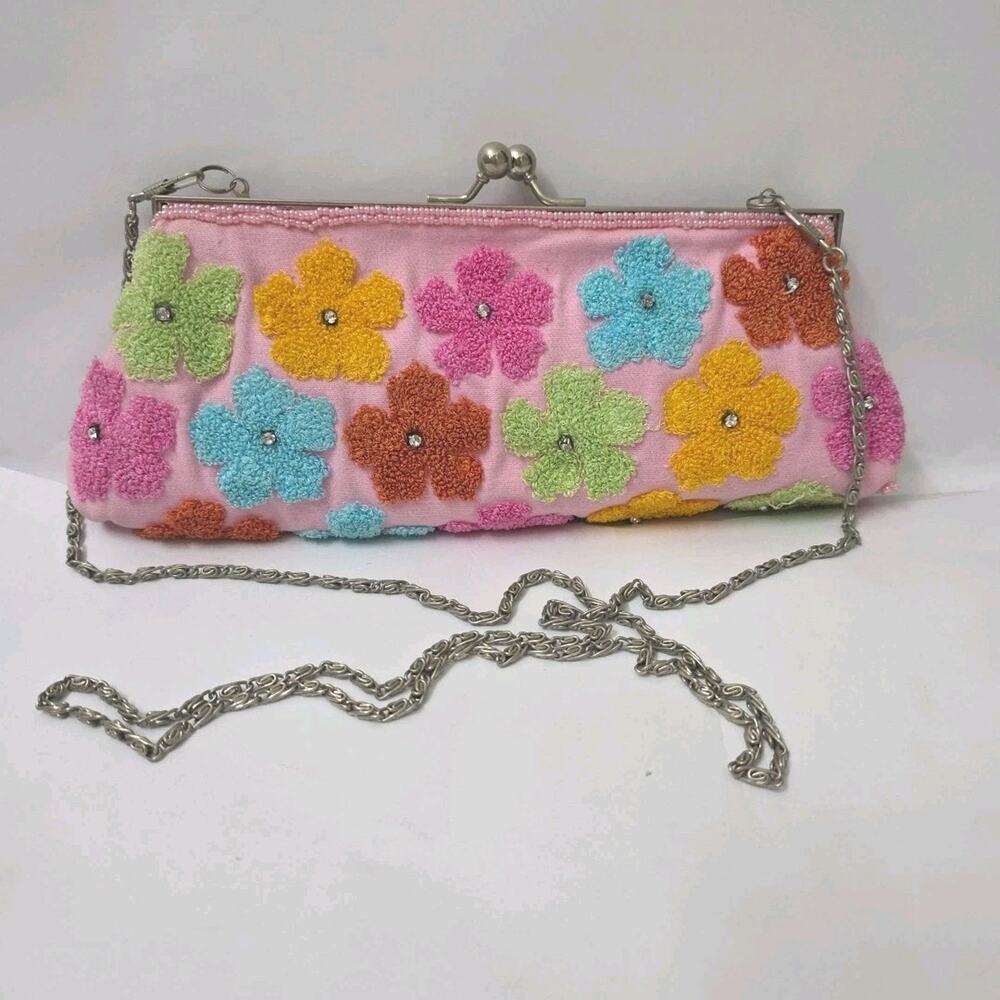 Floral Beaded Barbie Pink Silver Accents Purse Clutch Never Used Great Gift